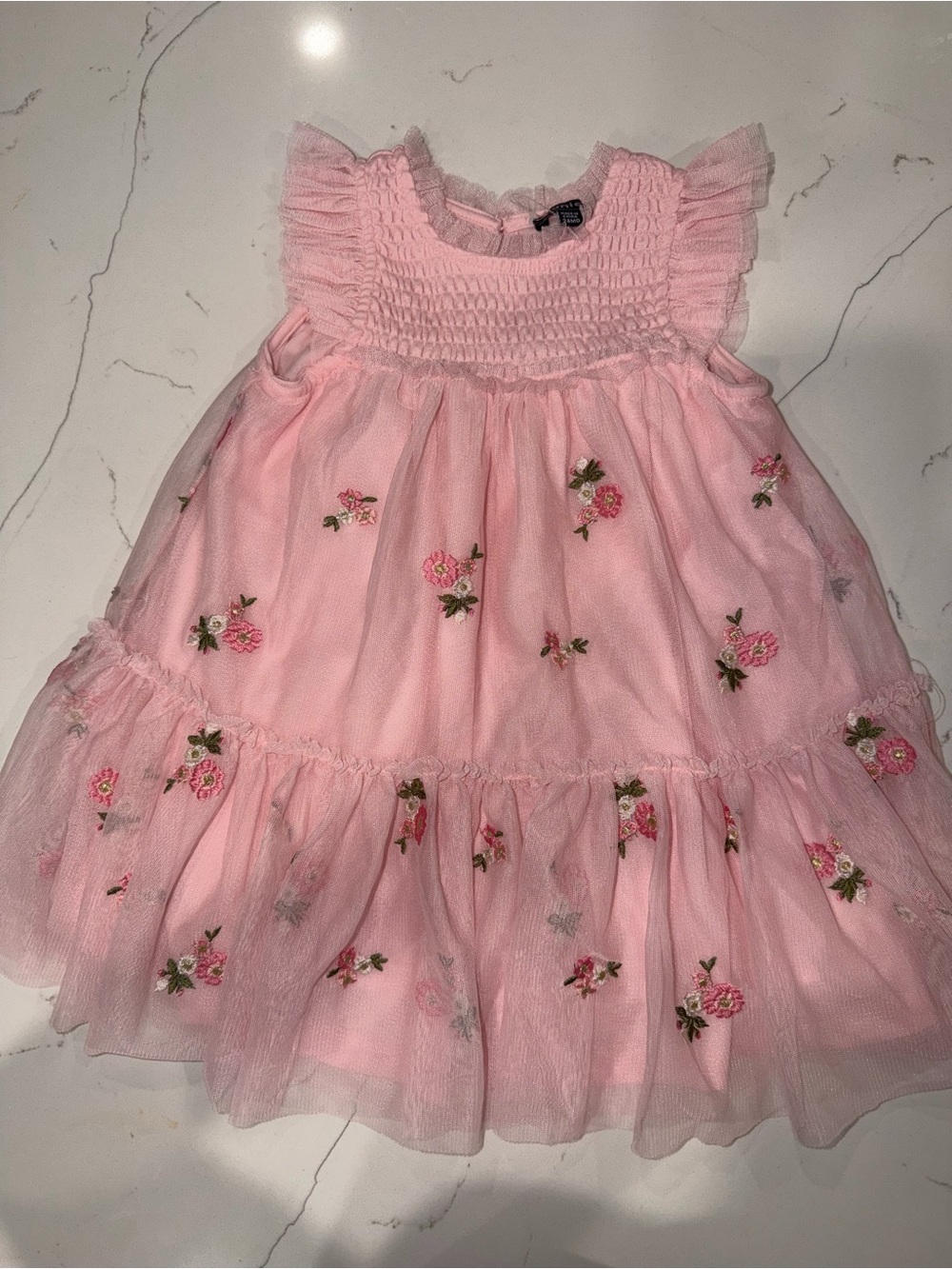 Zunie Pink Floral Embroidered Tulle Dress